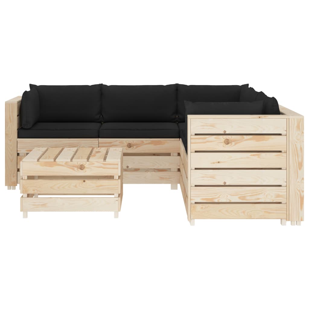 

vidaXL 6-delige Loungeset met zwarte kussens pallet hout