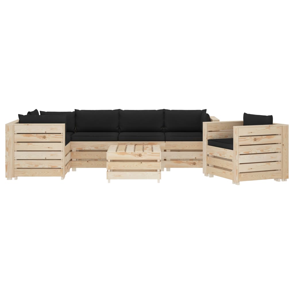 

vidaXL 7-delige Loungeset met zwarte kussens pallet hout