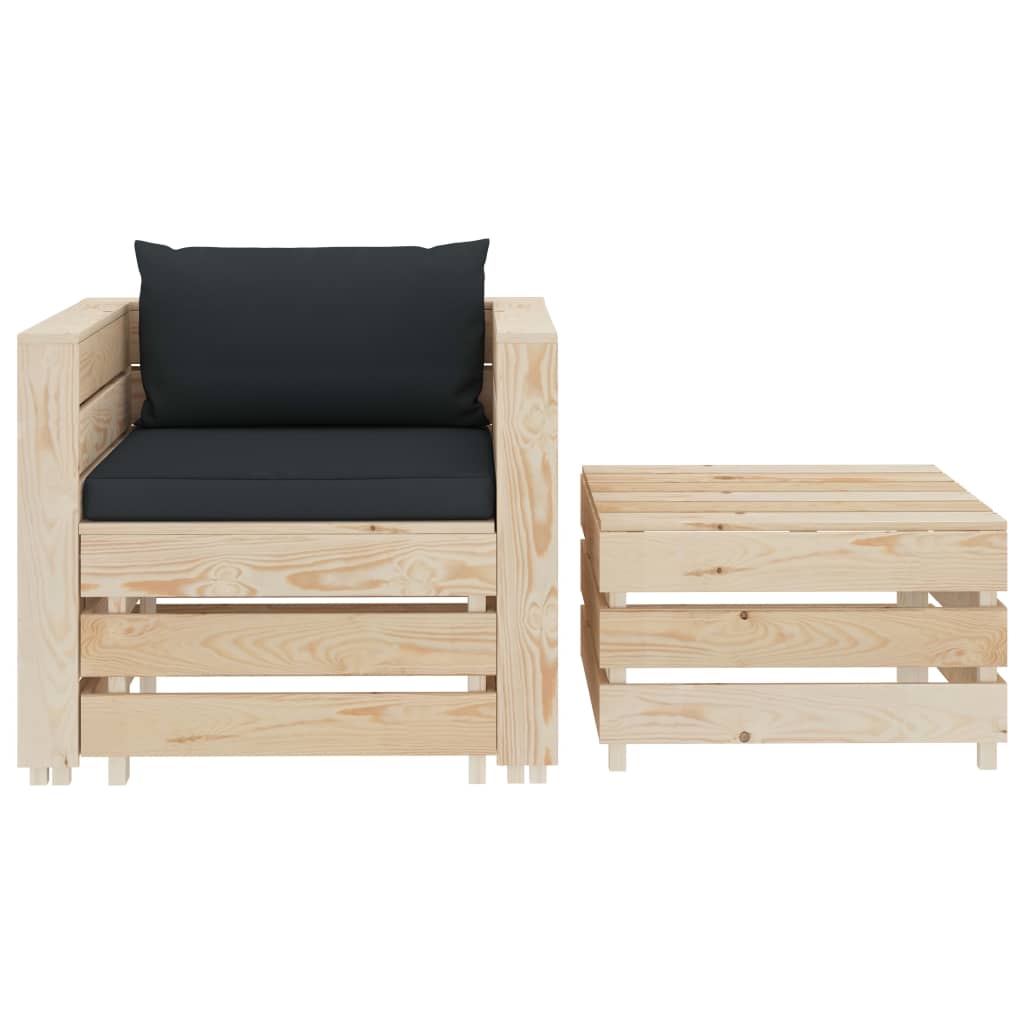

vidaXL 2-delige Loungeset met antracietkleurige kussens hout