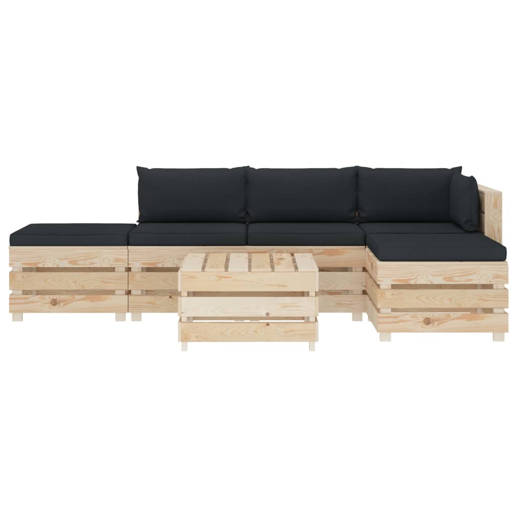

vidaXL 6-delige Loungeset met antracietkleurige kussens pallet hout