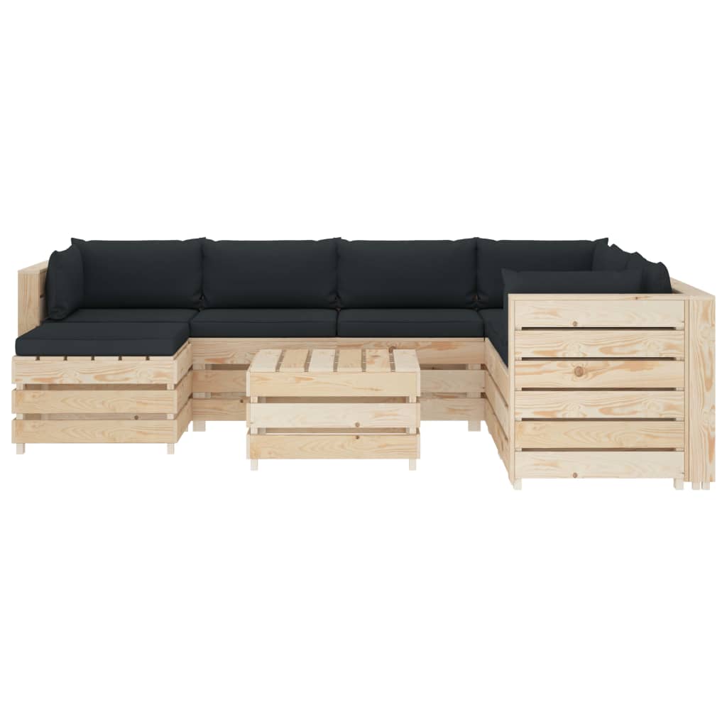 

vidaXL 8-delige Loungeset met antracietkleurige kussens pallet hout