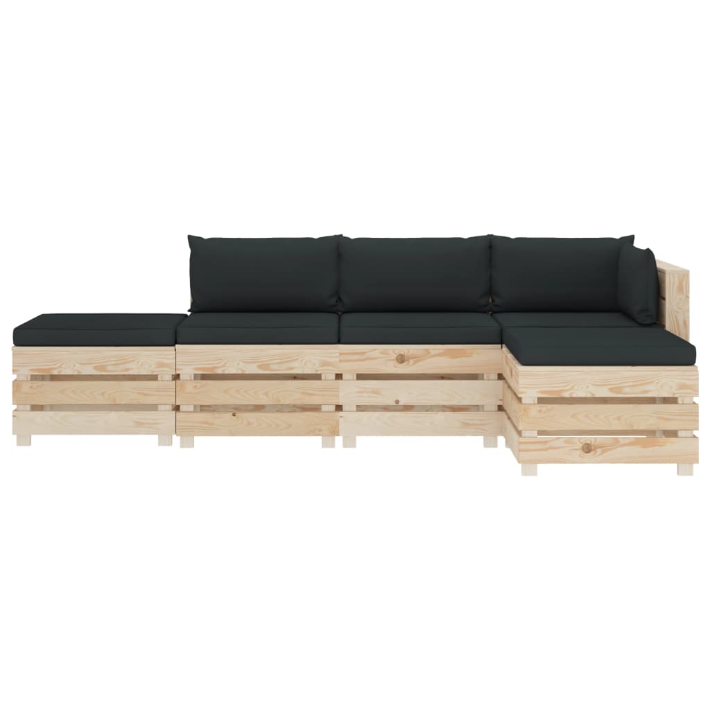

vidaXL 5-delige Loungeset met antracietkleurige kussens pallet hout