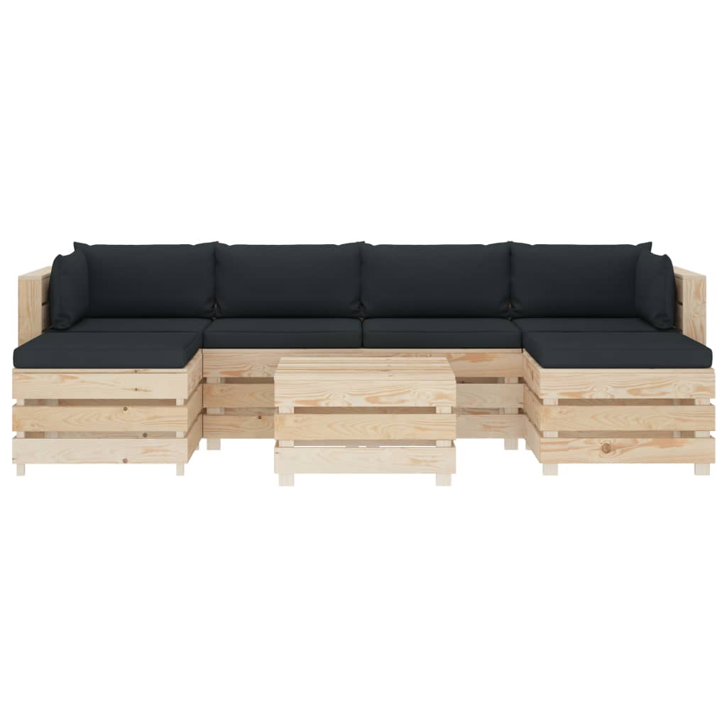 

vidaXL 7-delige Loungeset met antracietkleurige kussens pallet hout