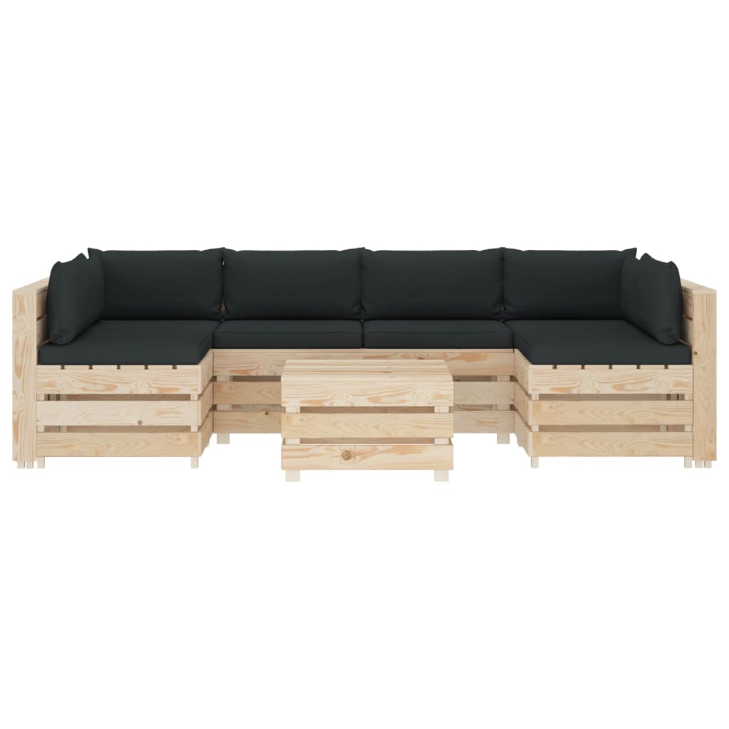 

vidaXL 7-delige Loungeset met antracietkleurige kussens pallet hout