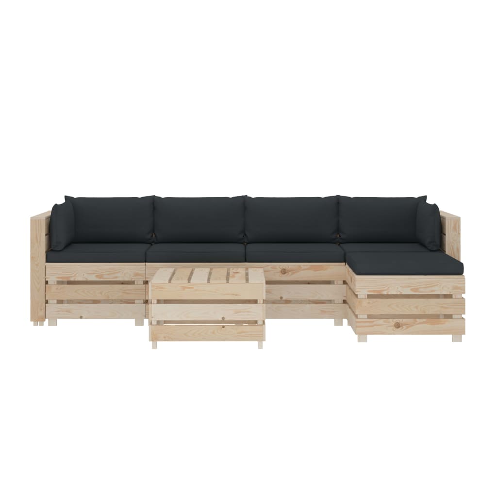 

vidaXL 6-delige Loungeset met antracietkleurige kussens pallet hout