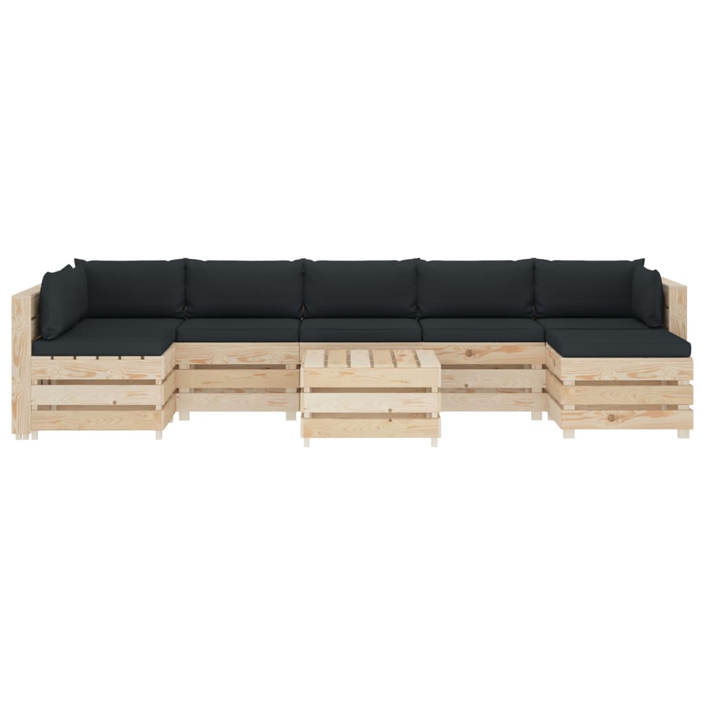 

vidaXL 8-delige Loungeset met antracietkleurige kussens pallet hout