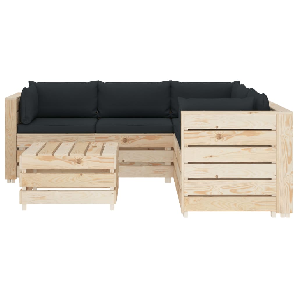 

vidaXL 6-delige Loungeset met antracietkleurige kussens pallet hout