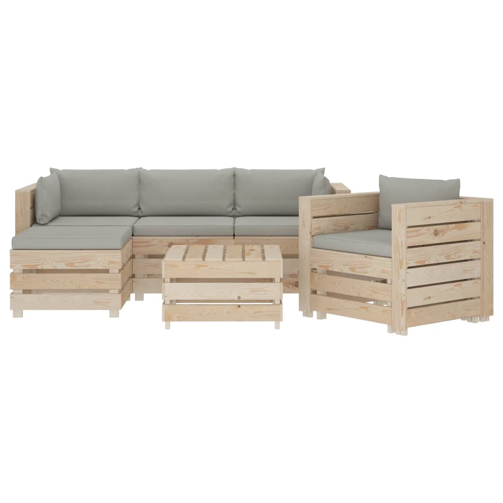 

vidaXL 6-delige Loungeset met taupe kussens pallet hout