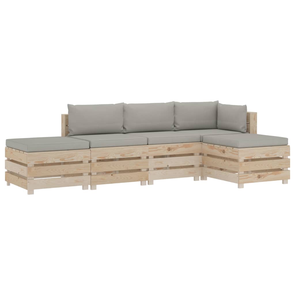 5-tlg. Garten-Paletten-Sofagarnitur mit Taupe-Kissen Holz kaufen