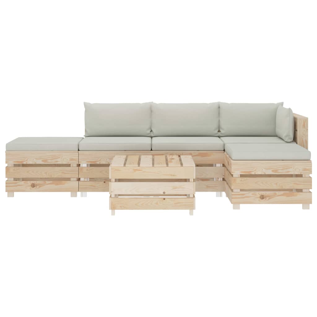 

vidaXL 6-delige Loungeset met beige kussens pallet hout