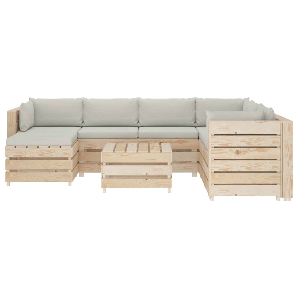 

vidaXL 8-delige Loungeset met beige kussens pallet hout