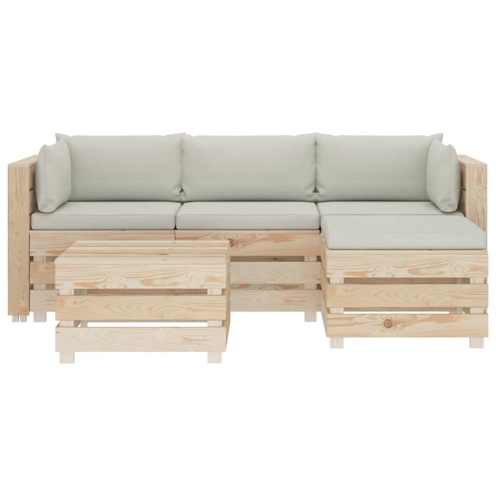 

vidaXL 5-delige Loungeset met beige kussens pallet hout