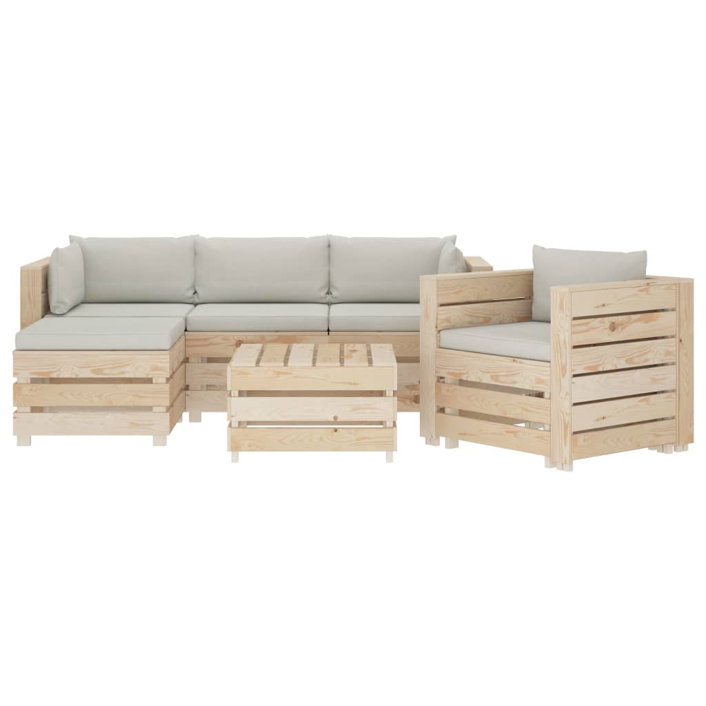

vidaXL 6-delige Loungeset met beige kussens pallet hout