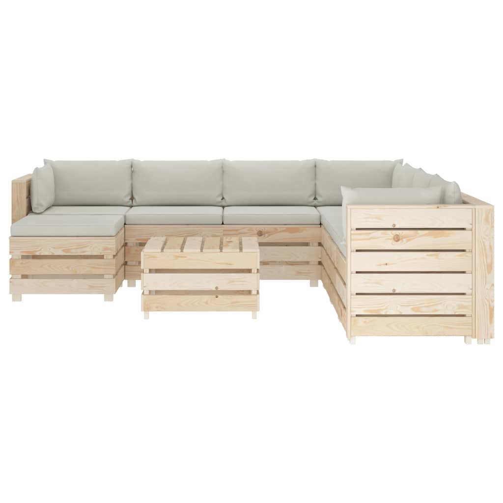 

vidaXL 9-delige Loungeset met beige kussens pallet hout