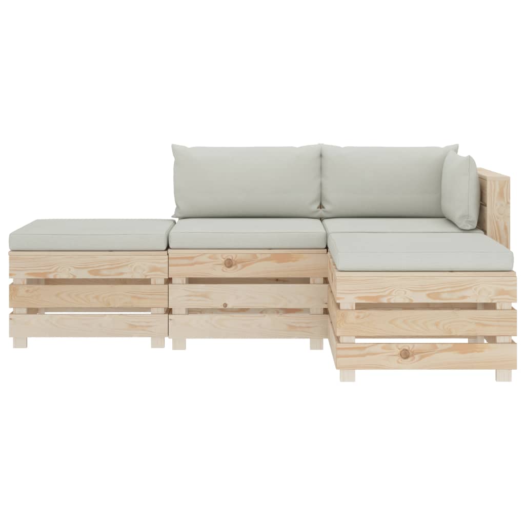 

vidaXL 4-delige Loungeset met beige kussens pallet hout