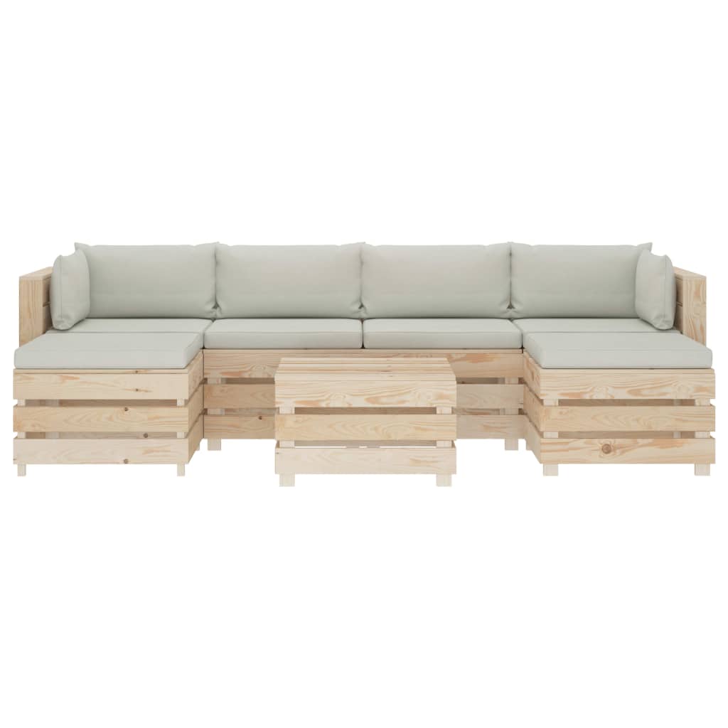 

vidaXL 7-delige Loungeset met beige kussens pallet hout