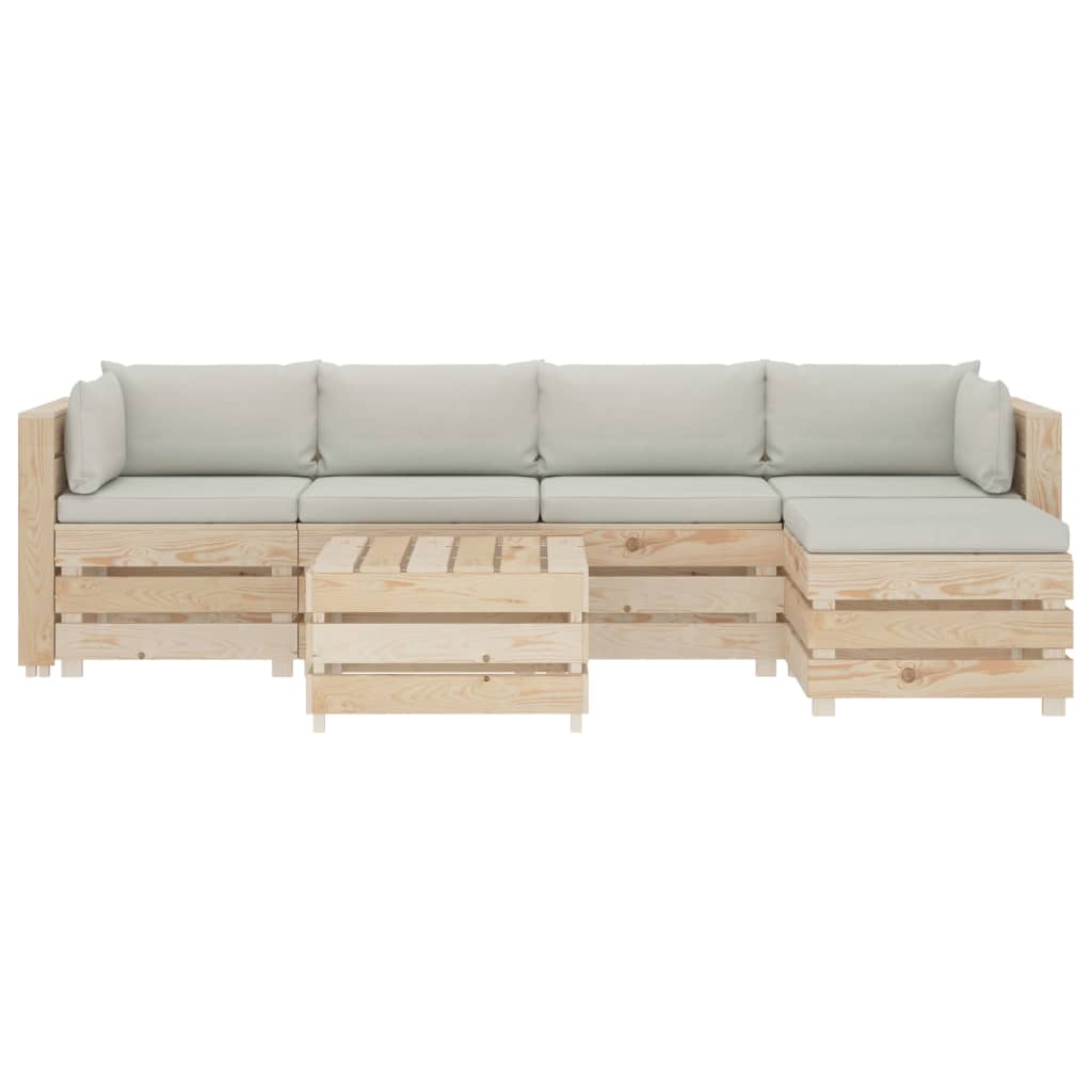 

vidaXL 6-delige Loungeset met beige kussens pallet hout