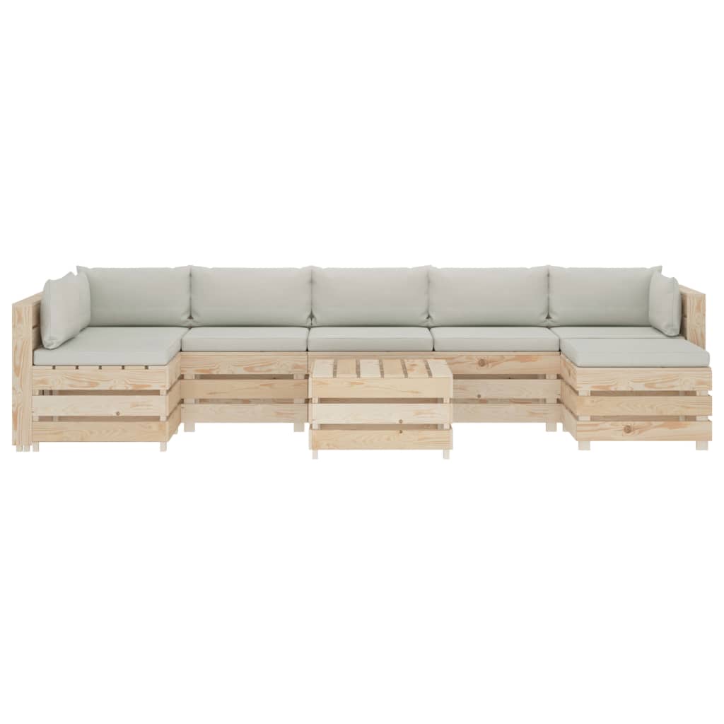 

vidaXL 8-delige Loungeset met beige kussens pallet hout