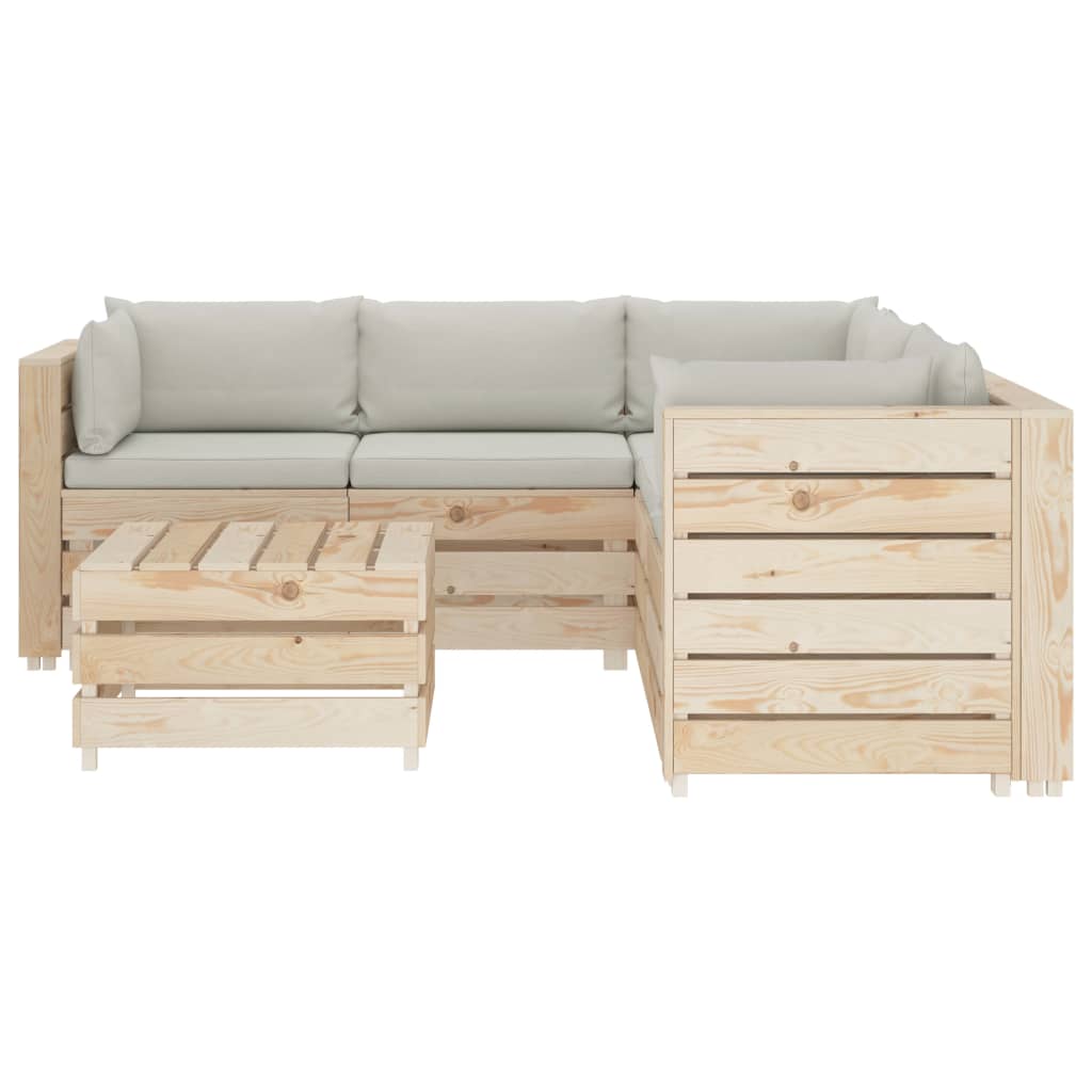 

vidaXL 6-delige Loungeset met beigekleurige kussens pallet hout