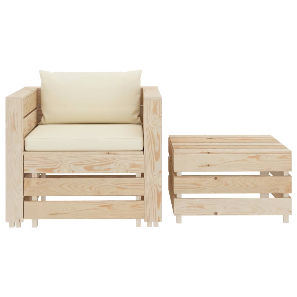 

vidaXL 2-delige Loungeset met crèmekleurige kussens hout