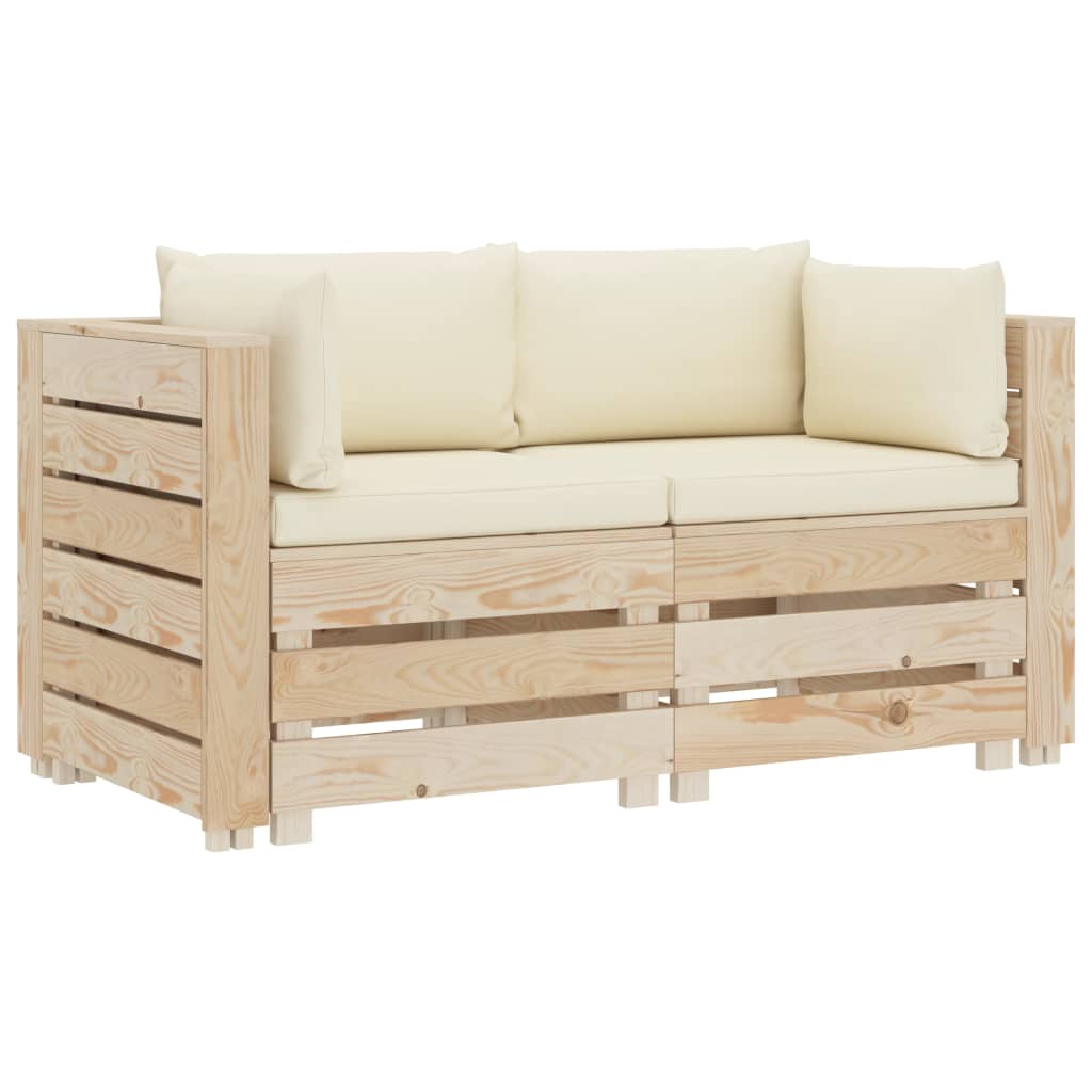 Garten-Palettensofa 2-Sitzer mit cremeweißen Kissen Holz kaufen