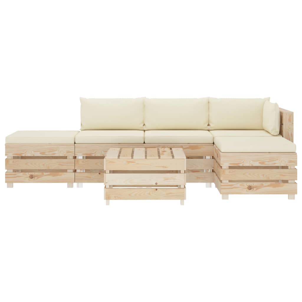 

vidaXL 6-delige Loungeset met crèmekleurige kussens pallet hout