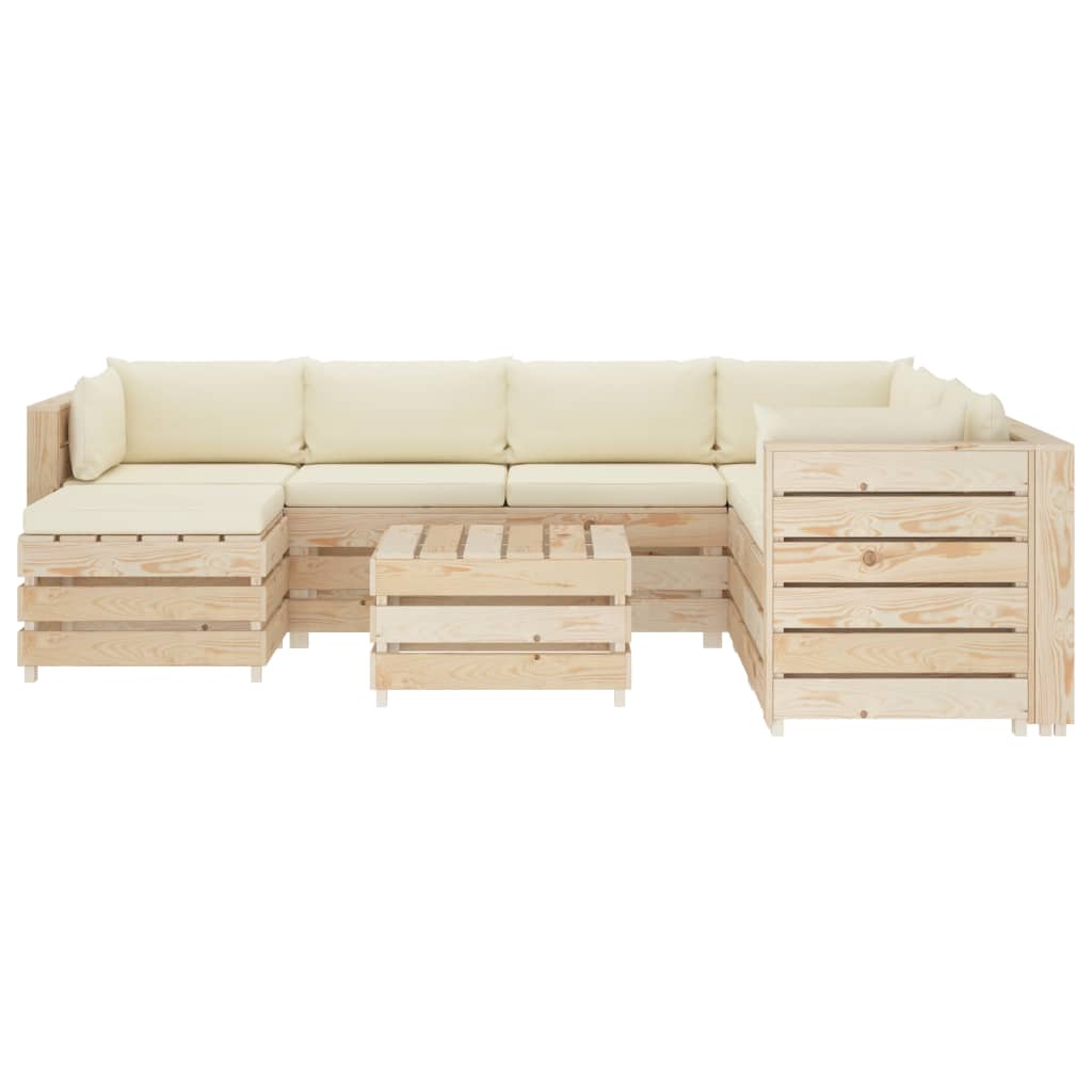 

vidaXL 8-delige Loungeset met crèmekleurige kussens pallet hout