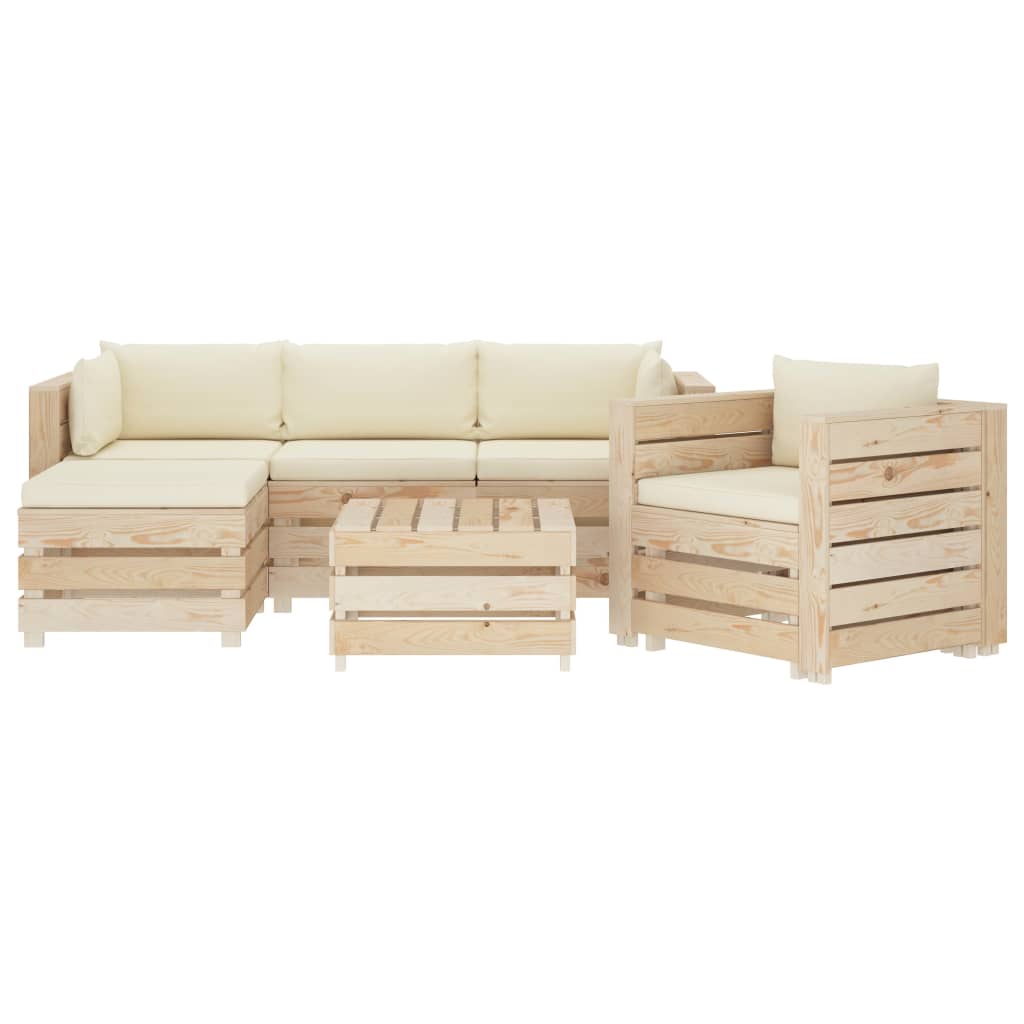 

vidaXL 6-delige Loungeset met crèmekleurige kussens pallet hout