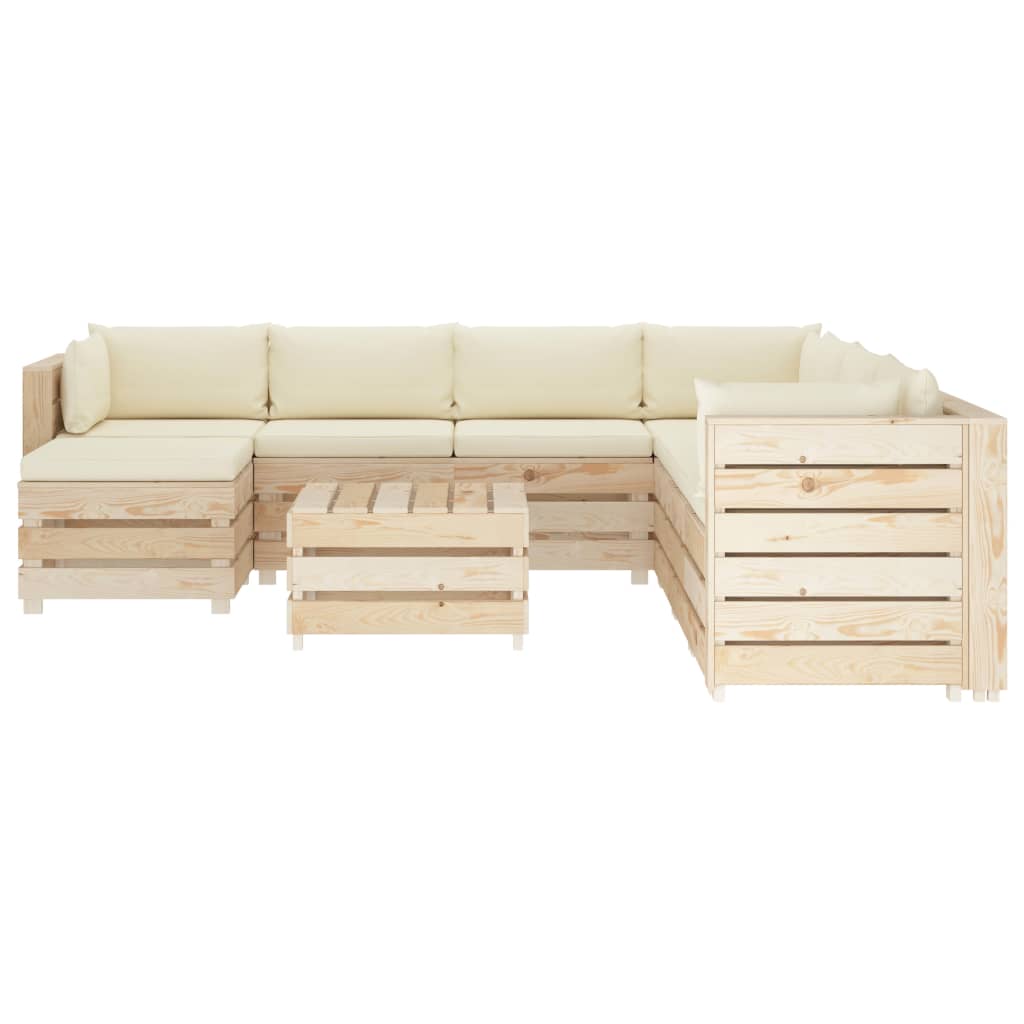 

vidaXL 9-delige Loungeset met crèmekleurige kussens pallet hout