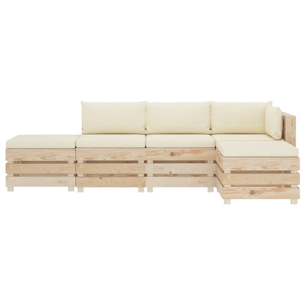 

vidaXL 5-delige Loungeset met crèmekleurige kussens pallet hout