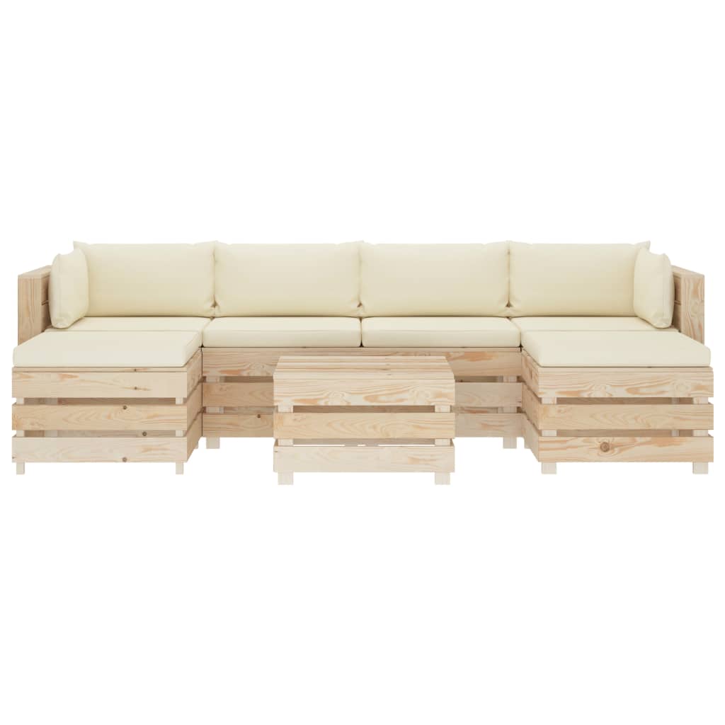 

vidaXL 7-delige Loungeset met crèmekleurige kussens pallet hout