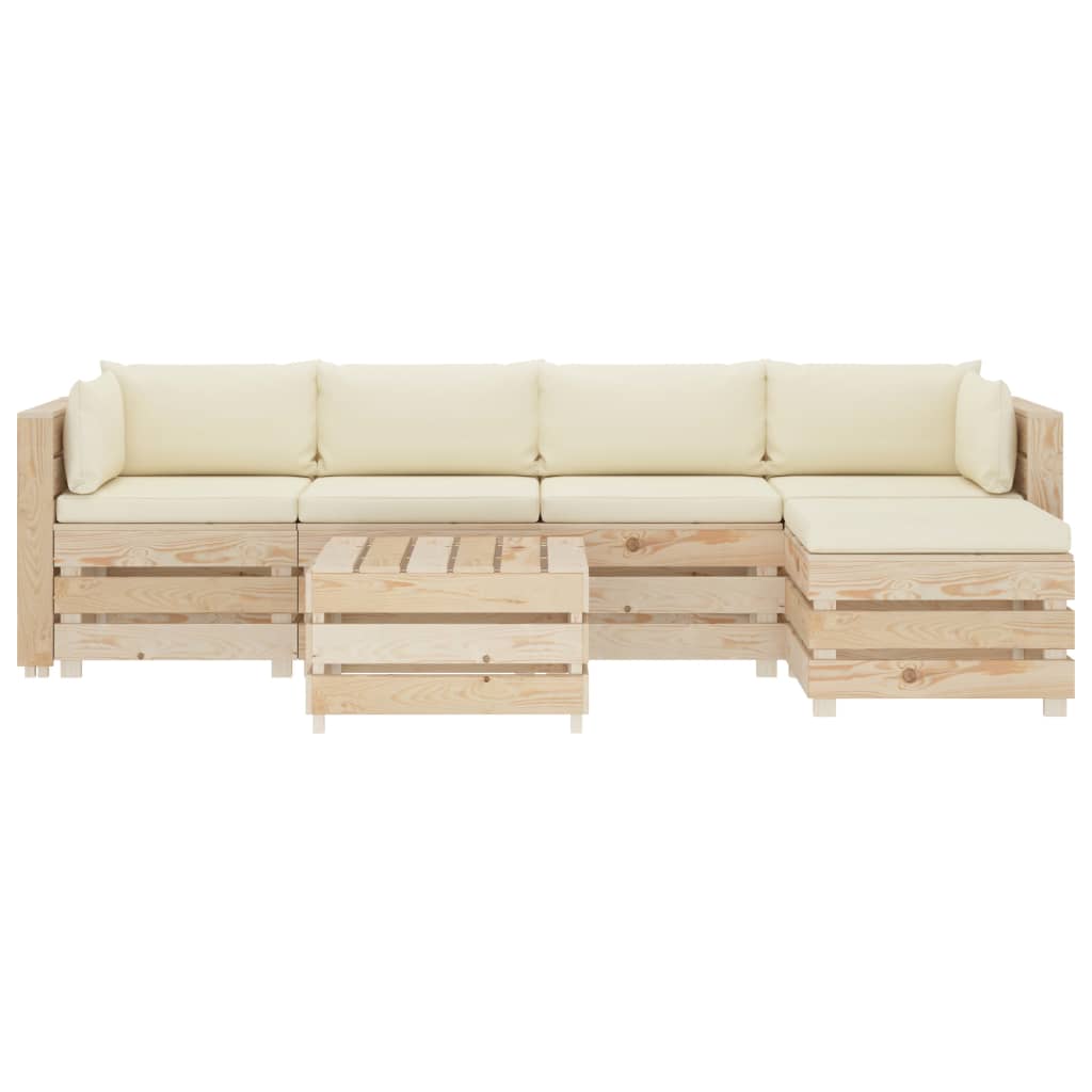 

vidaXL 6-delige Loungeset met crèmekleurige kussens pallet hout