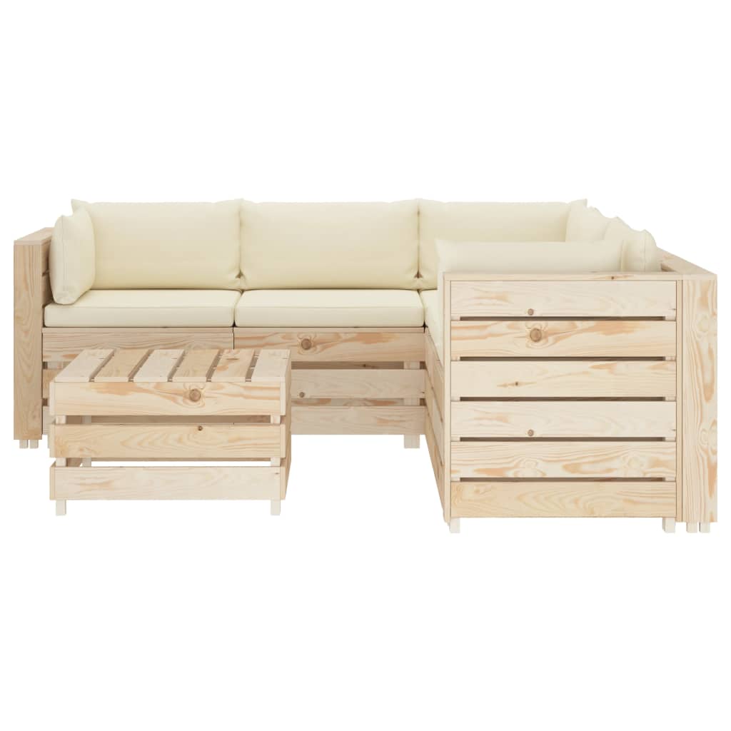 

vidaXL 6-delige Loungeset met crèmekleurige kussens pallet hout