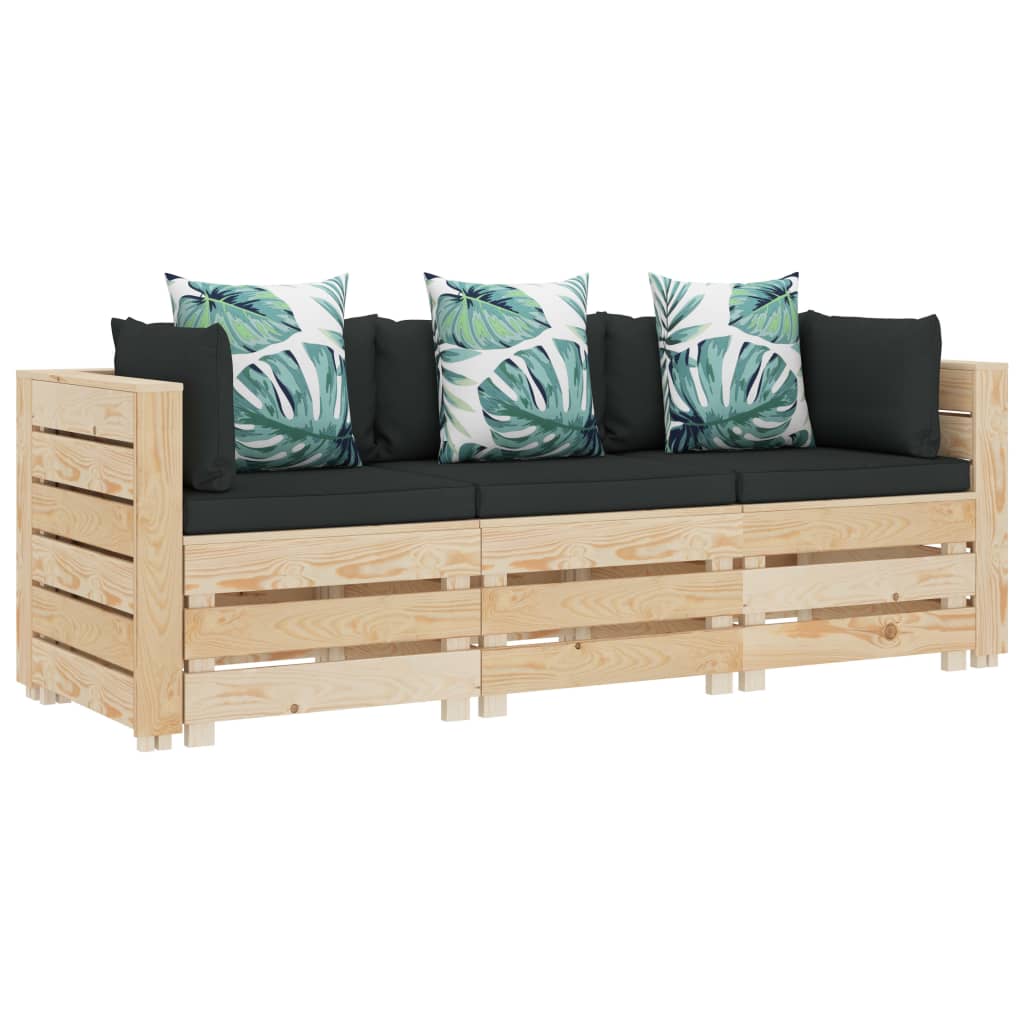Garten-Palettensofa 3-Sitzer mit Blumenkissen Holz kaufen