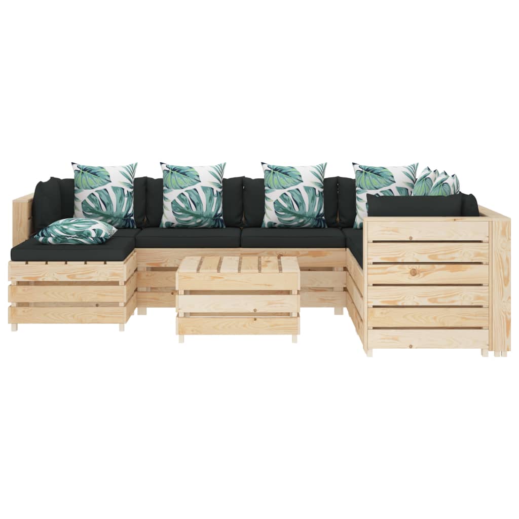 

vidaXL 8-delige Loungeset met bloemenkussens pallet hout