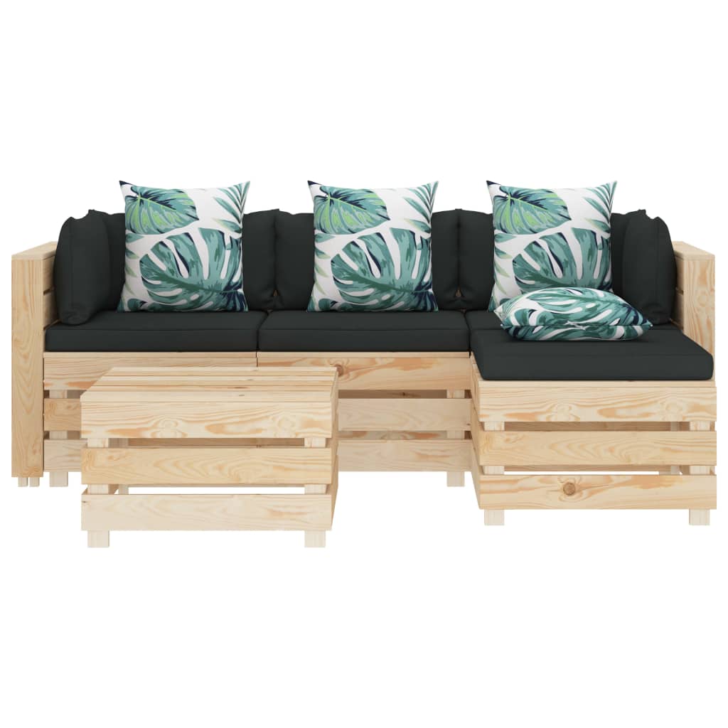 

vidaXL 5-delige Loungeset met bloemenkussens pallet hout