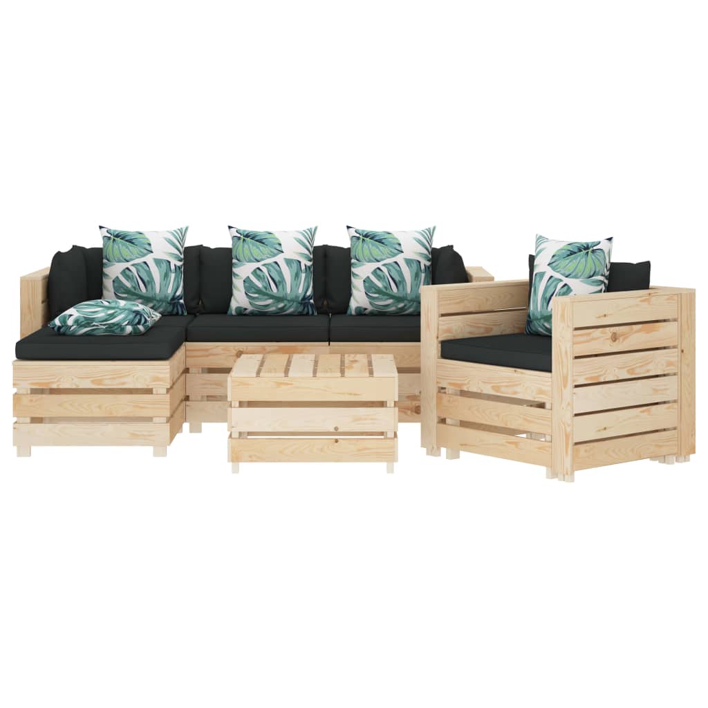 

vidaXL 6-delige Loungeset met bloemenkussens pallet hout