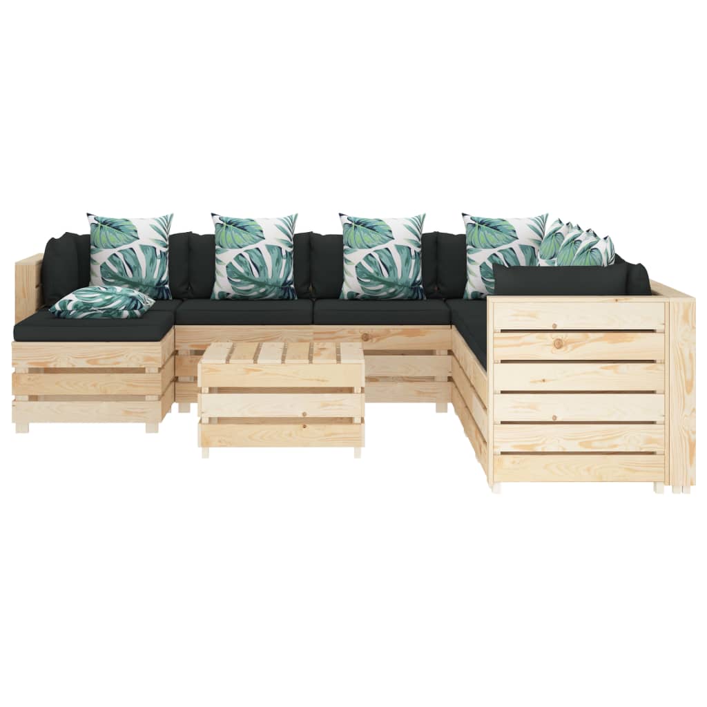 

vidaXL 9-delige Loungeset met bloemenkussens pallet hout