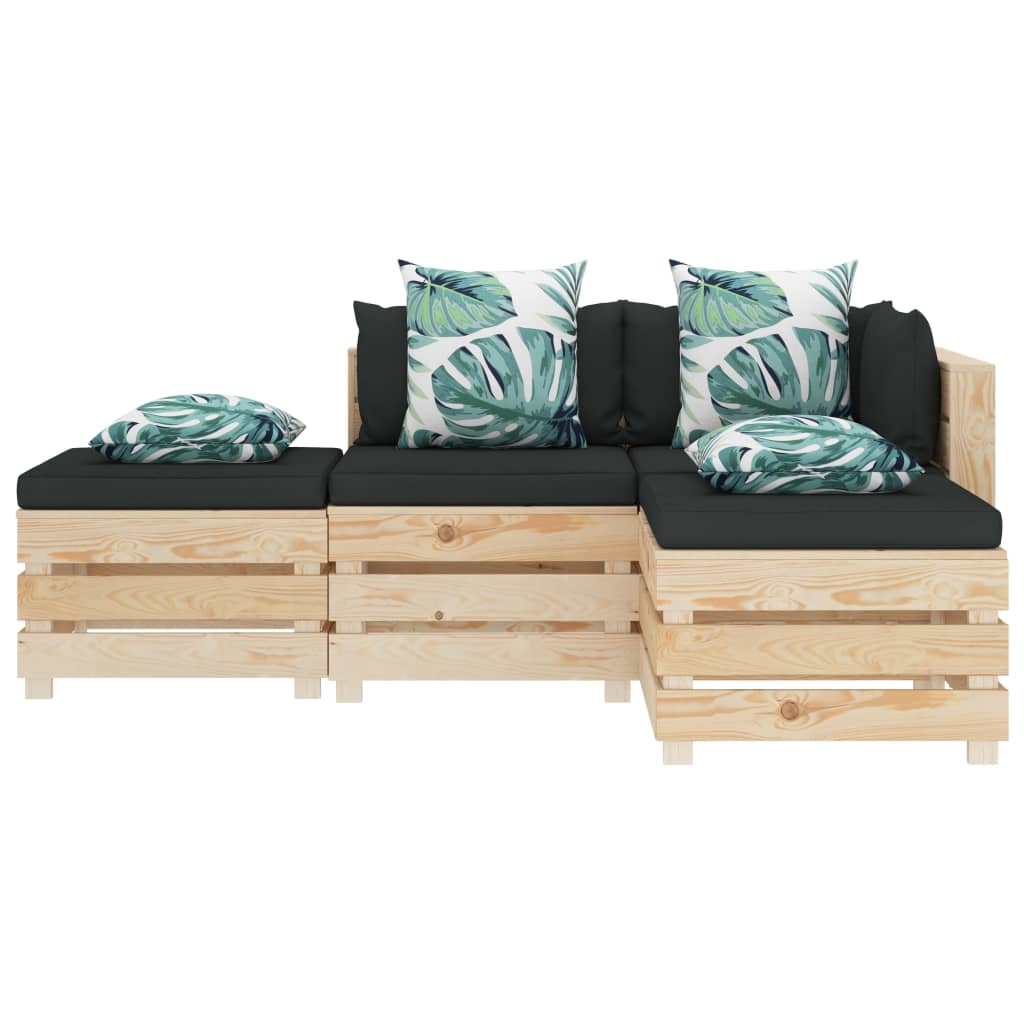 

vidaXL 4-delige Loungeset met bloemenkussens pallet hout