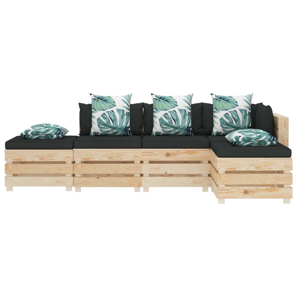 

vidaXL 5-delige Loungeset met bloemenkussens pallet hout