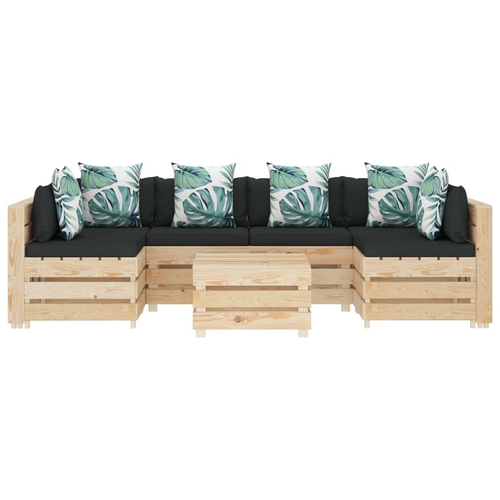 

vidaXL 7-delige Loungeset met bloemenkussens pallet hout