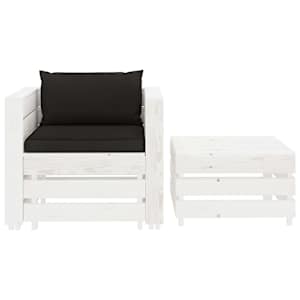 vidaXL Poilsio komplektas su juodomis pagalvėlėmis, 2 dalių, mediena