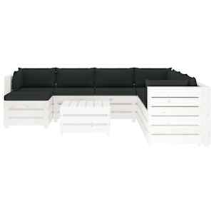 vidaXL Poilsio komplektas i&scaron; palečių su pagalvėmis, 9 dalių, mediena