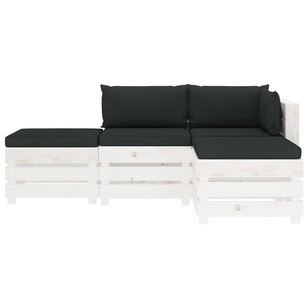 

vidaXL 4-delige Loungeset met zwarte kussens pallet hout