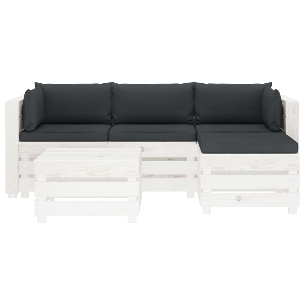 

vidaXL 5-delige Loungeset met antracietkleurige kussens pallet hout