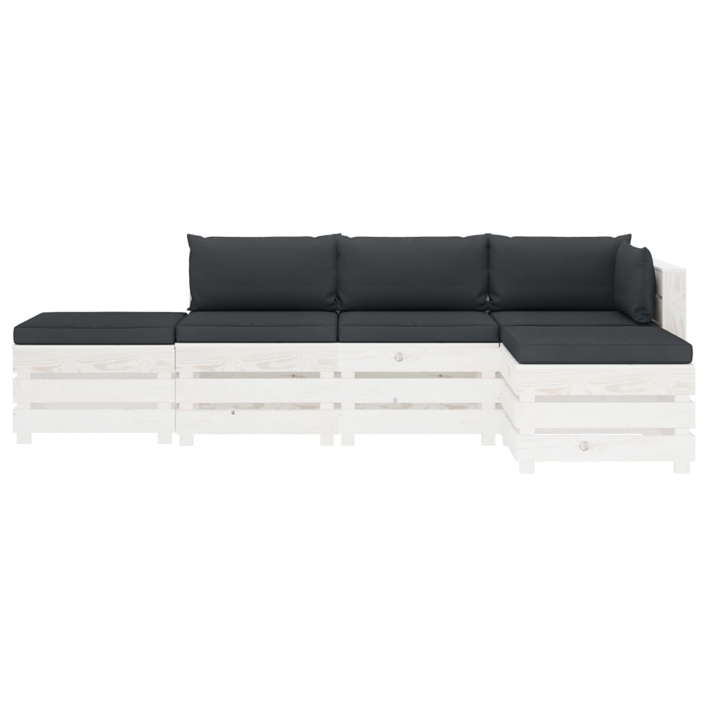 

vidaXL 5-delige Loungeset met antracietkleurige kussens pallet hout