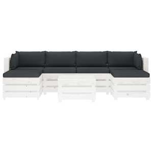 vidaXL Sodo komplektas i&scaron; palečių su pagalvėmis, 7 dalių, mediena