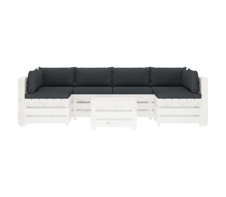 vidaXL Sodo komplektas i&scaron; palečių su pagalvėmis, 7 dalių, mediena