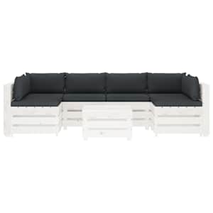 vidaXL Sodo komplektas i&scaron; palečių su pagalvėmis, 7 dalių, mediena