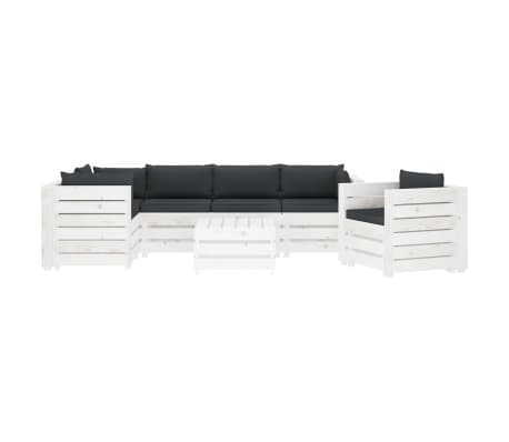 vidaXL Poilsio komplektas i&scaron; palečių su pagalvėmis, 7 dalių, mediena